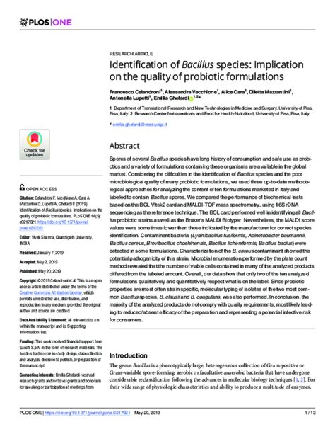 Identification of Bacillus species: Implication on the .